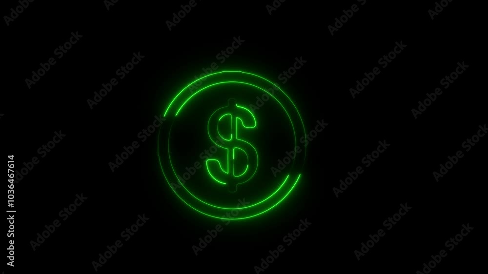 Neon Dollar Sign Icon - Financial Focus and Wealth Concept on Black Background Neon Dollar Sign Icon - Financial Focus and Wealth Concept on Black Background