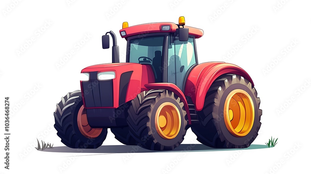Obraz premium Blue Tractor Cartoon Illustration