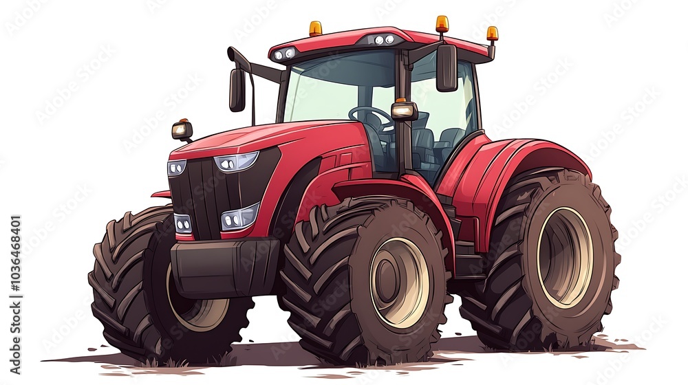 Obraz premium Blue Tractor Cartoon Illustration