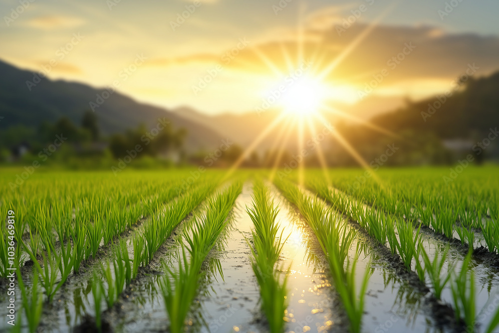 Rice Paddy Field at Sunset Rice Paddy Field at Sunset