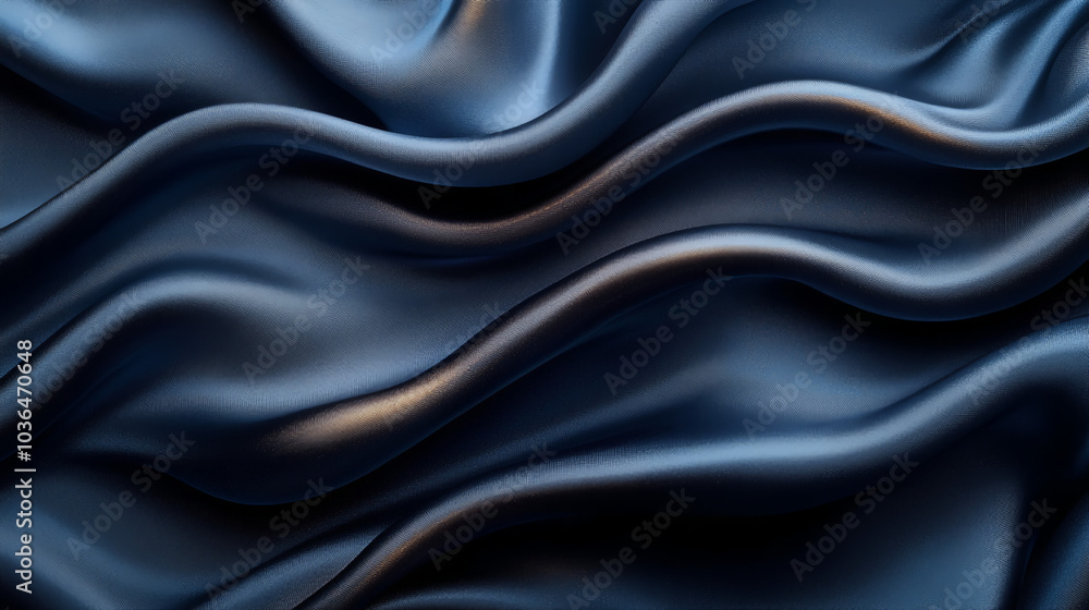 Obraz premium Texture of dark blue silk close-up Blue fabric featuring folds and waves