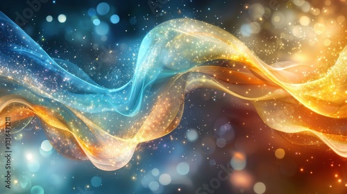 Swirling waves of vibrant colors create a mesmerizing abstract background with sparkling particles in a dreamy setting