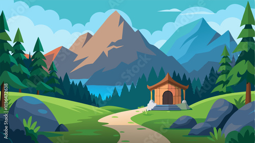 Tucked away in the heart of the mountains a picturesque glade welcomes weary travelers with its serene beauty and calming atmosphere.