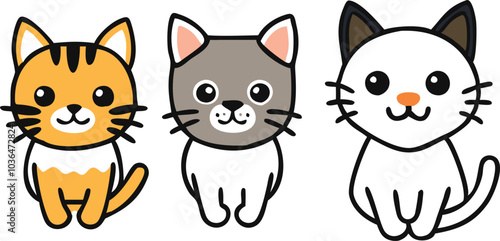 Three Adorable Cartoon Cats With Different Colors