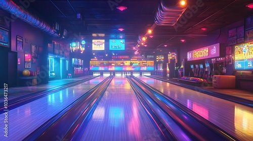 Illuminated Bowling Alley Corridor