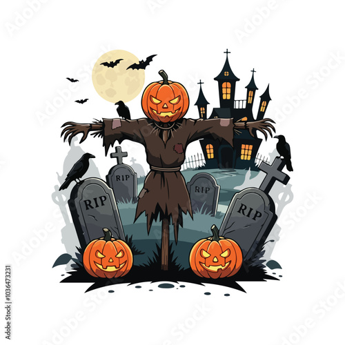 Creepy Halloween Vector Haunted House and Spooky Webs