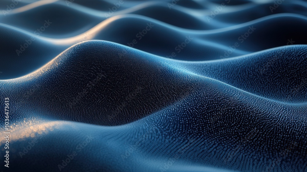 Undulating blue waves forming a textured surface illuminated by soft light during the early evening hours Undulating blue waves forming a textured surface illuminated by soft light during the early evening hours
