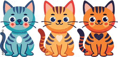 Three Adorable Cartoon Cats Sitting Together