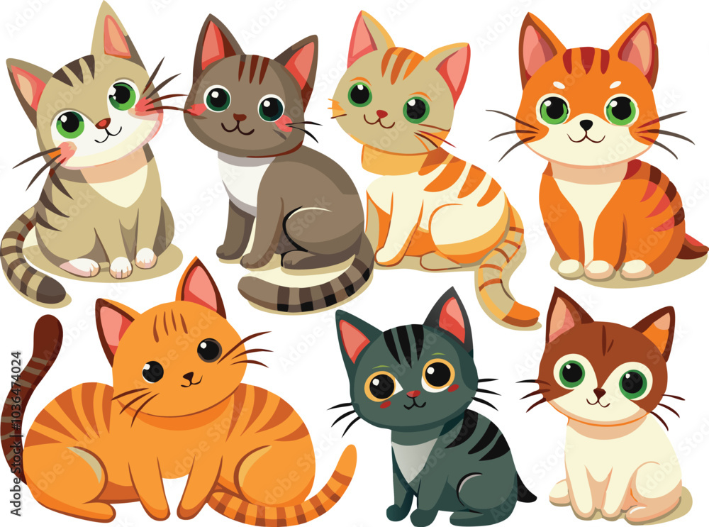 Adorable Cartoon Cats with Stripes and Tails Adorable Cartoon Cats with Stripes and Tails