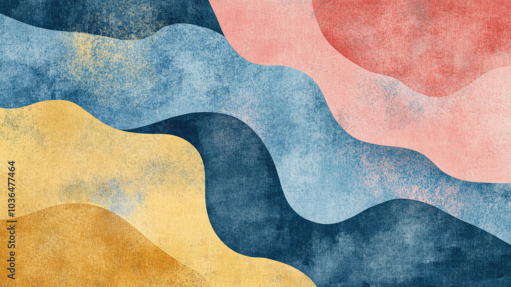 Soft pastel abstract waves with blue and pink textures in geometric design Soft pastel abstract waves with blue and pink textures in geometric design