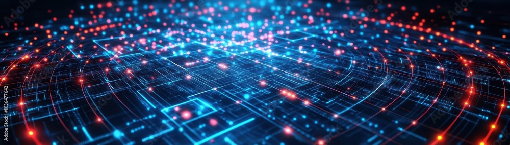 Obraz premium Futuristic abstract matrix made of glowing dots and lines
