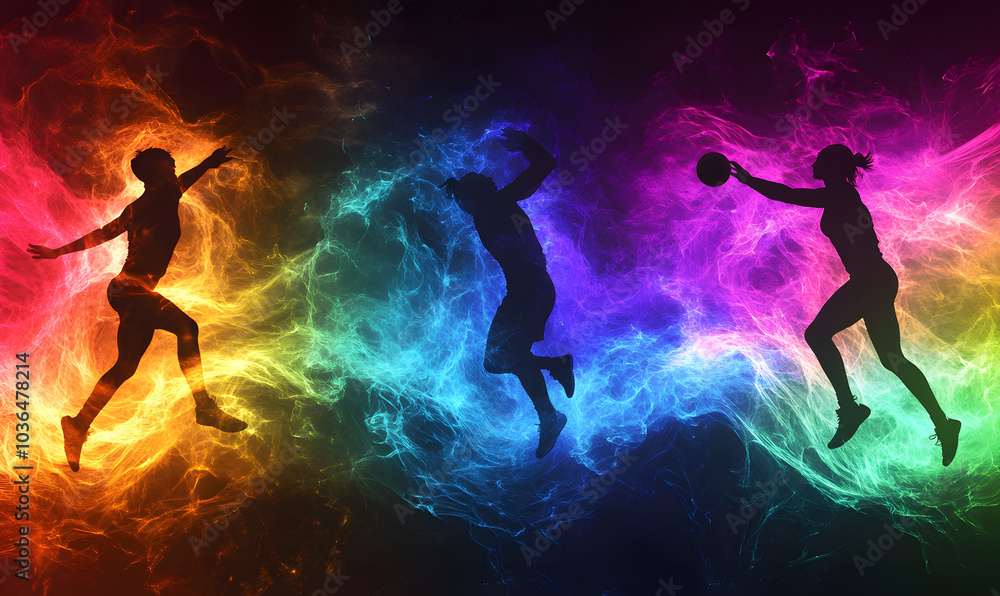 Dynamic Volleyball Action with Neon Lights and Abstract Geometric Patterns for Futuristic Sports Branding Dynamic Volleyball Action with Neon Lights and Abstract Geometric Patterns for Futuristic Sports Branding
