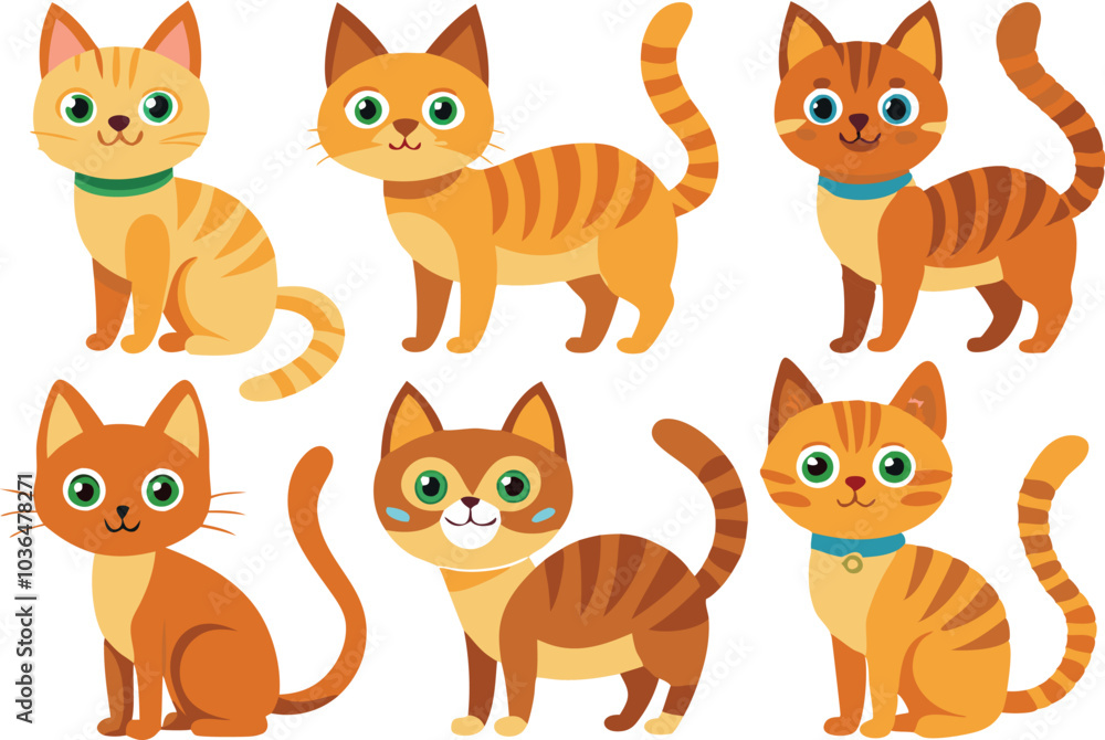 Fototapeta premium Nine Adorable Cartoon Cats with Different Colors