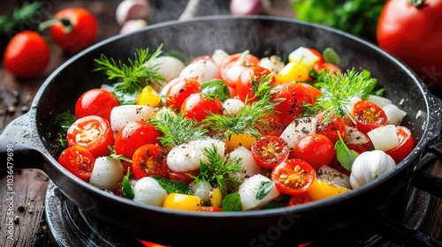 Colorful Vegetable Stir-Fry in Cast Iron Pan