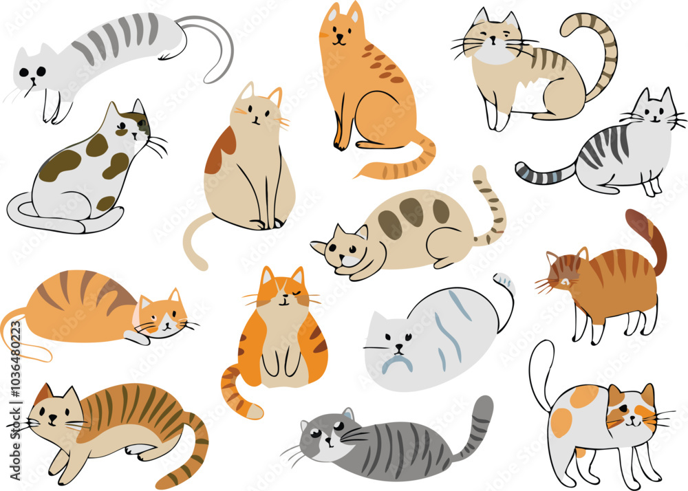 Fototapeta premium Cute Cartoon Cats Collection With Different Poses
