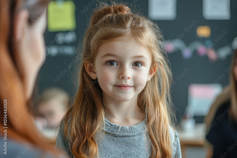 Are you ready to speak in front of the class? Confident little stands next to her teacher ready to do an oral presentation, Generative AI Are you ready to speak in front of the class? Confident little stands next to her teacher ready to do an oral presentation, Generative AI