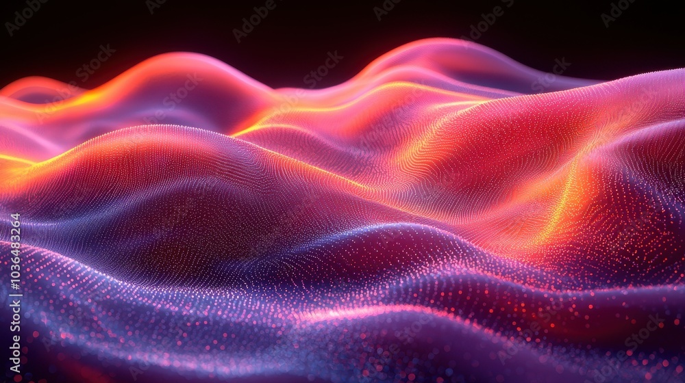 Fototapeta premium Abstract wave patterns with glowing colors create a mesmerizing effect in a dark space