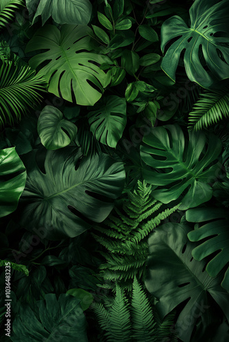 abstract green leaf texture, tropical leaf foliage nature dark green background 