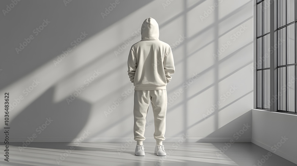 Fototapeta premium Hoodie and sweatpants mockup laid flat on a neutral background with soft shadows