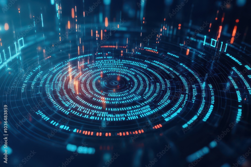 Spiraling vortex of binary code in a vast digital plane Spiraling vortex of binary code in a vast digital plane