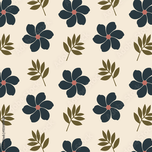 Seamless floral pattern featuring graceful flowers and leaves.