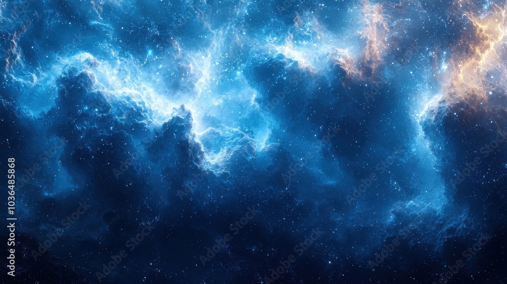 Fototapeta premium A breathtaking view of a cosmic cloud formation illuminated by distant stars in a vast night sky, creating a mesmerizing celestial atmosphere