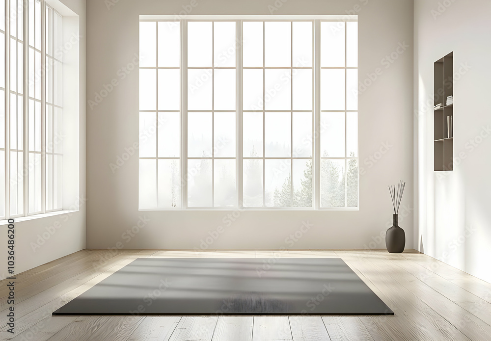 Fototapeta premium Spacious Minimalist Yoga Studio with Large Windows