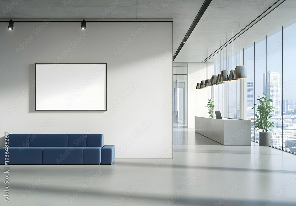Empty Wall with Frame in Modern Interior Space Empty Wall with Frame in Modern Interior Space