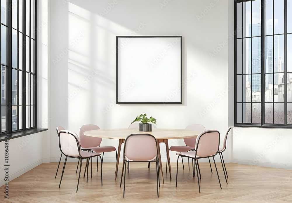 Modern Empty Poster Frame in Bright Room Modern Empty Poster Frame in Bright Room