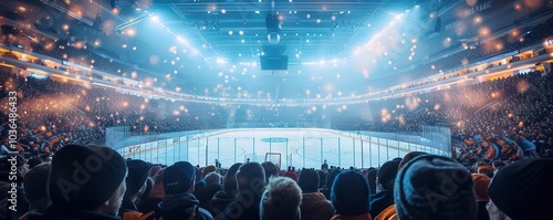 Spectators viewing ice hockey matches, sports, excitement