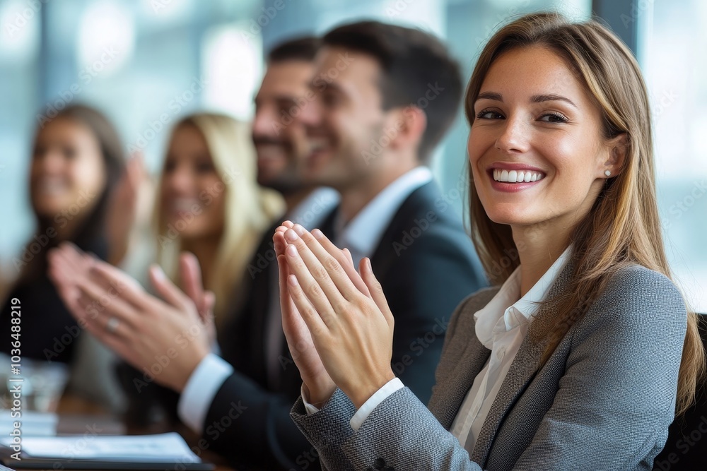 Business team applauding a successful presentation, Generative AI