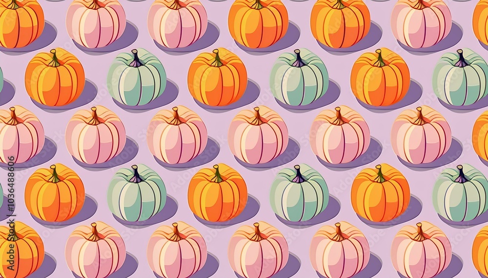 Cute Pastel Pumpkin Pattern, Isometric Geometric Design for Halloween Cute Pastel Pumpkin Pattern, Isometric Geometric Design for Halloween