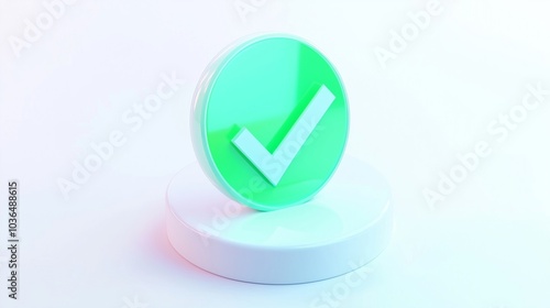 3D Green Check Mark Icon on a White Platform