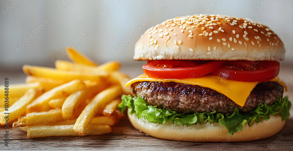 A hamburger with a slice of cheese A hamburger with a slice of cheese