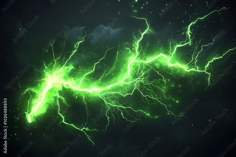 Obraz premium A striking image of green lightning against a dark background, evoking energy and power.