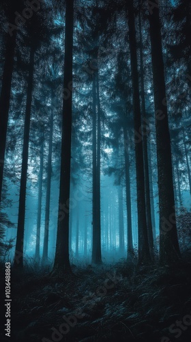 Mysterious Dark Forest with Foggy Atmosphere