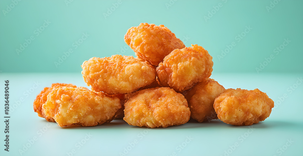 A stack of chicken nuggets on a table A stack of chicken nuggets on a table