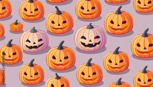 Pastel Jack-o'-Lantern Pattern, Isometric Geometric Design for Halloween Decor