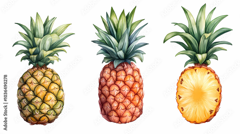 Pineapple. Cartoon illustration of pineapple on white background. Healthy and natural summer fruits, vector illustration. Pineapple. Cartoon illustration of pineapple on white background. Healthy and natural summer fruits, vector illustration.