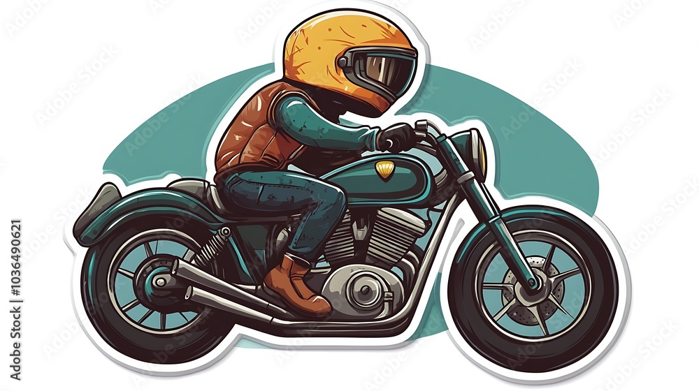 Obraz premium Cartoon Girl Riding Motorcycle