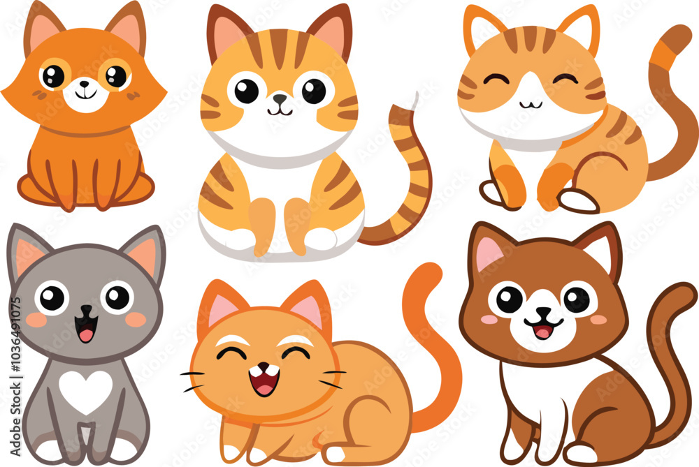 Cute Cartoon Cats Adorable Pet Animals Illustration Cute Cartoon Cats Adorable Pet Animals Illustration