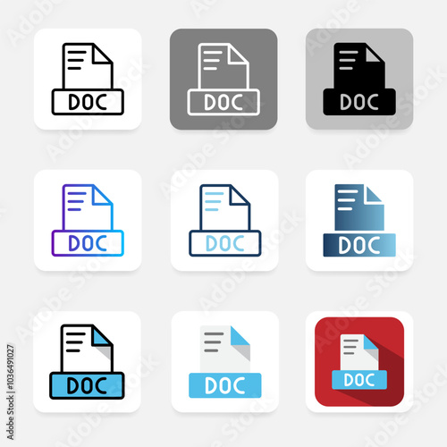 Doc collection of file format icons with modern colors, can be used for extensions, documents and file types.