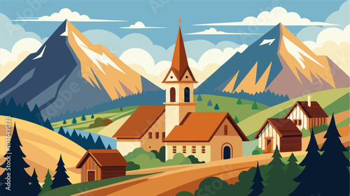 Traditional wooden churches with tall steeples stand proudly in this mountain village showcasing the strong sense of community and tradition that thrives here.
