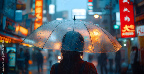 Wallpaper Mural A woman is walking down a street with an umbrella over her head Torontodigital.ca