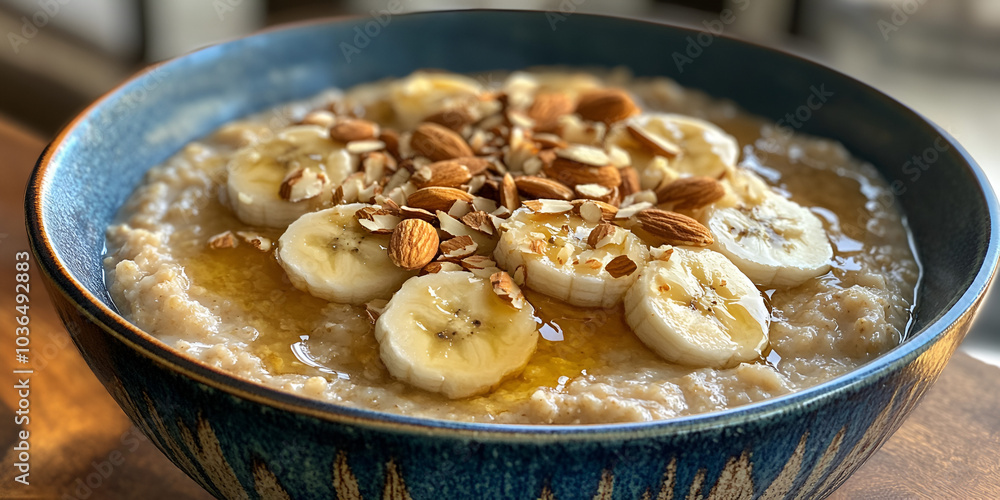 Healthy Oatmeal with Sliced Banana and Almonds Healthy Oatmeal with Sliced Banana and Almonds