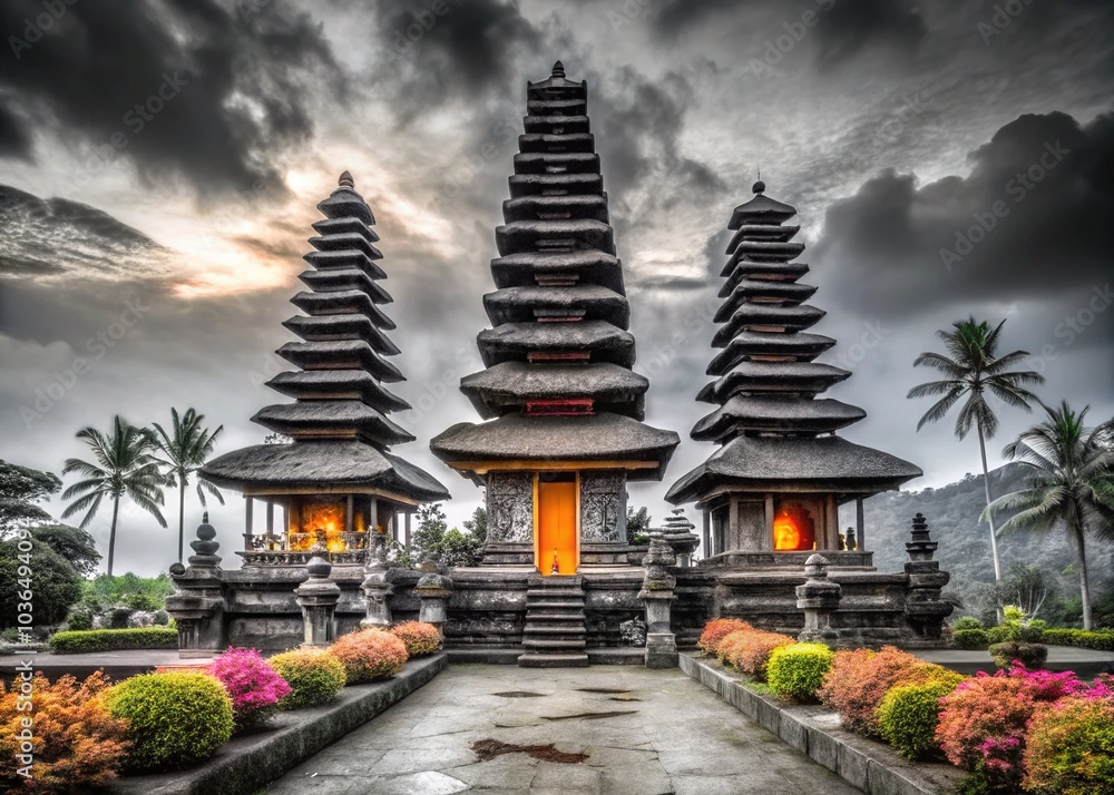 Bali Temple Silhouette Logo - Black and White Art Bali Temple Silhouette Logo - Black and White Art