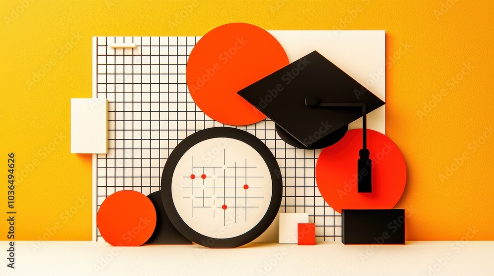 Graduation with Mortarboard and Diploma on Orange Background Graduation with Mortarboard and Diploma on Orange Background
