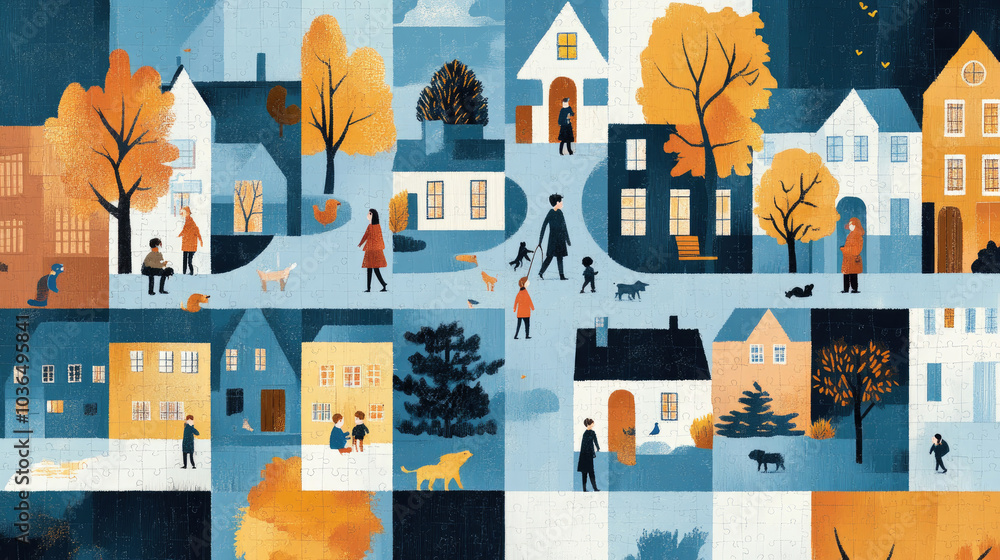 A puzzle game consisting of community houses and family members A puzzle game consisting of community houses and family members