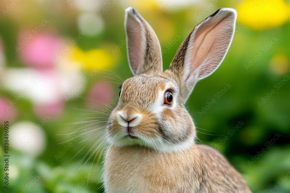 Cute rabbit in a vibrant garden setting Cute rabbit in a vibrant garden setting