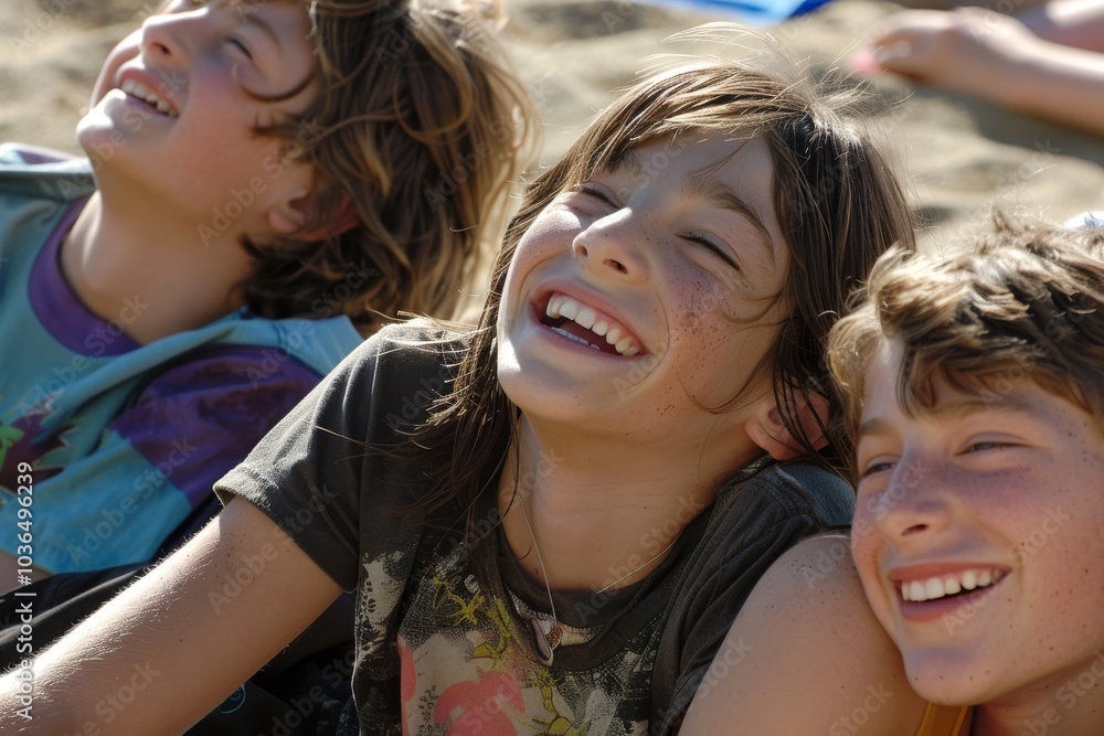 Group of happy kids having fun on the beach on sunny summer day Group of happy kids having fun on the beach on sunny summer day